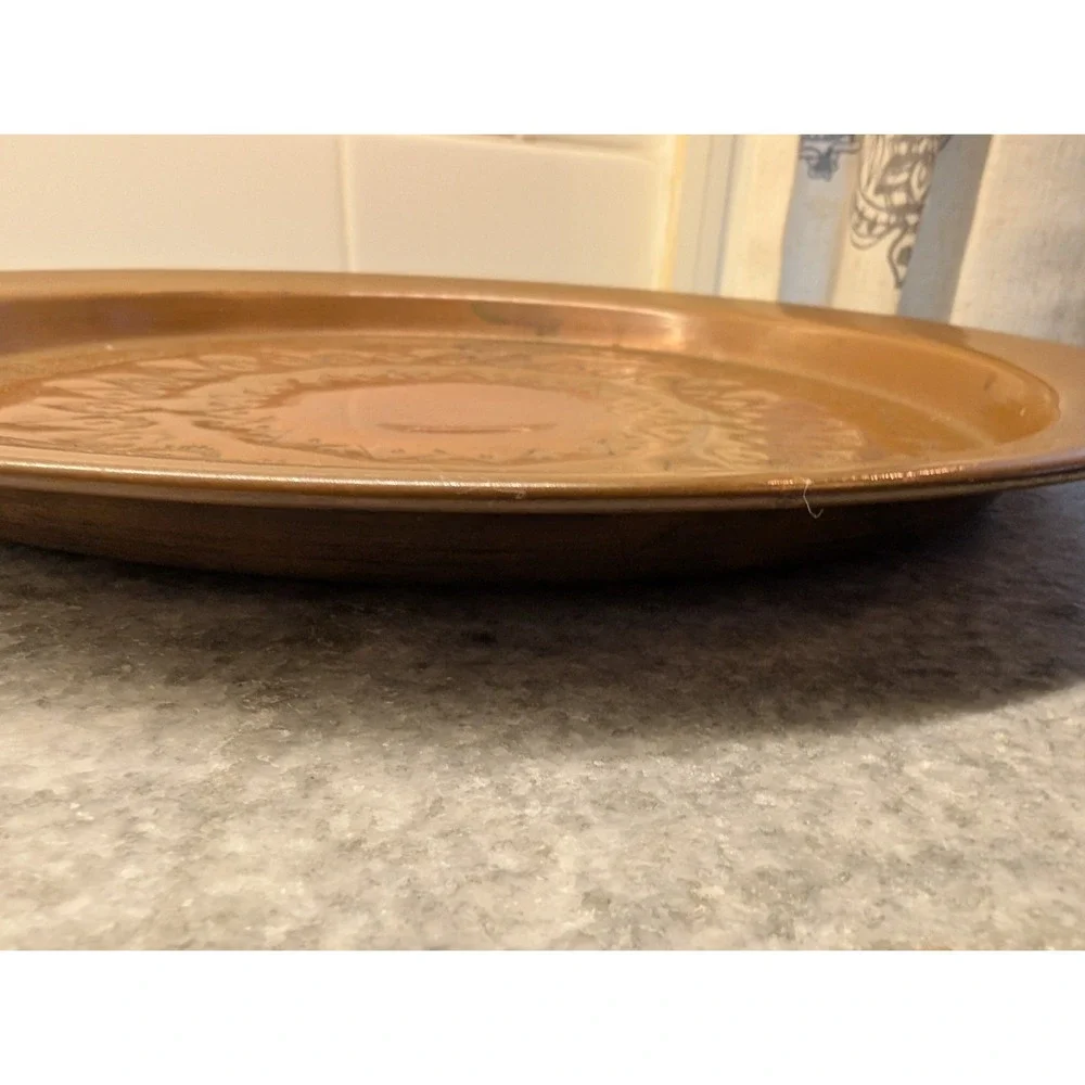 Vintage Hand Hammered Solid Copper Charger Geometric Design 12